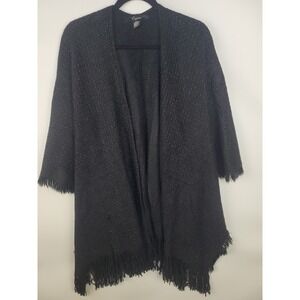 Cejan Black Fringe Cardigan Women's One Size OSPM Open Front Metallic Knit Shawl